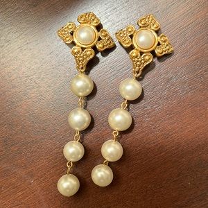 1980s Chanel Faux Pearl Dangle Clip-on Earrings